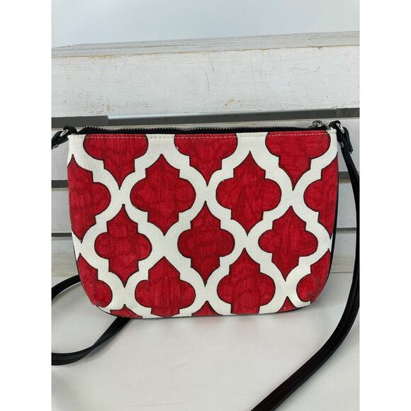 BRIGHTON SMALL RED, WHITE CANVAS CROSSBODY BAG WITH TASSEL - Picture 3 of 7